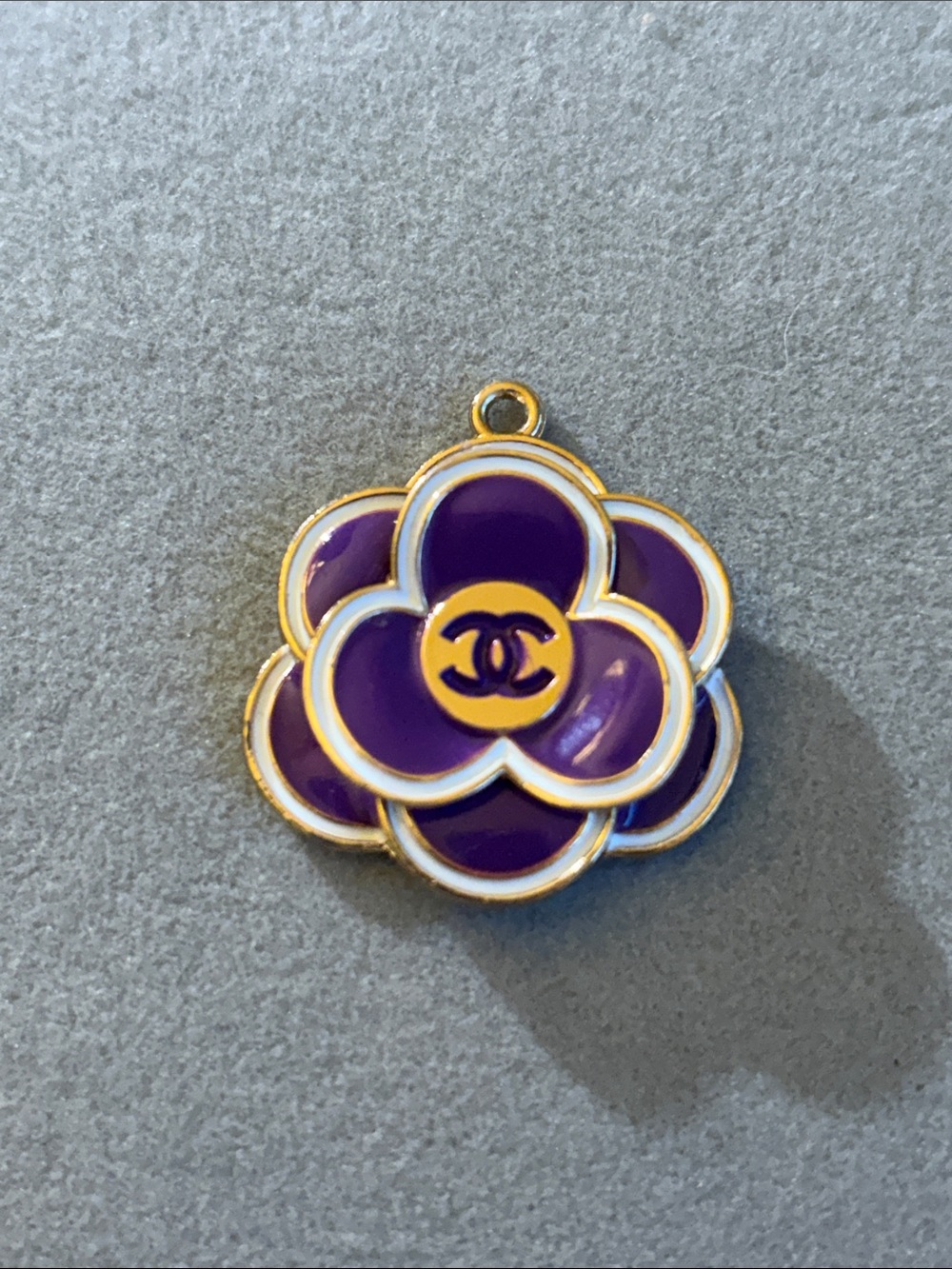Purple and Gold Camellia Enamel Charm